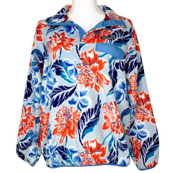 Patagonia Manoa Dusk Blue Floral Print Synchilla Snap-T Fleece Pullover Sweater - Picture 3 of 9